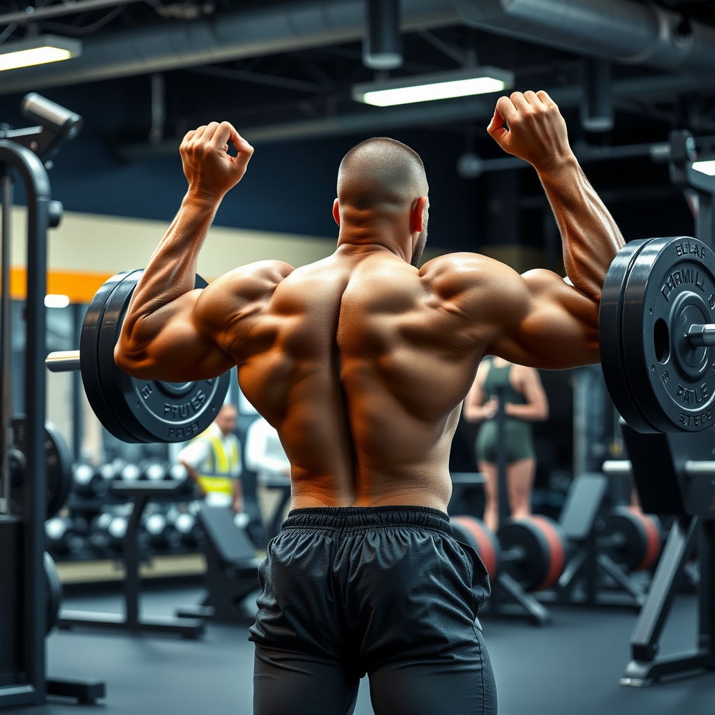 Muscular man performing heavy barbell back squats in gym with proper form, demonstrating compound strength training exercise essential for building lean muscle mass